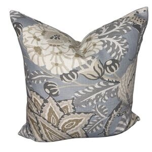 2 THIBAUT Milford aqua vintage 1920’s block print floral designer luxury pillows